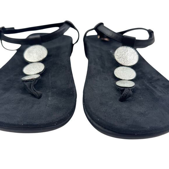 Vionic Lizbeth Black Silver Metal Embellished T-Strap Orthotic Sandals Women's 9 - Picture 2 of 7